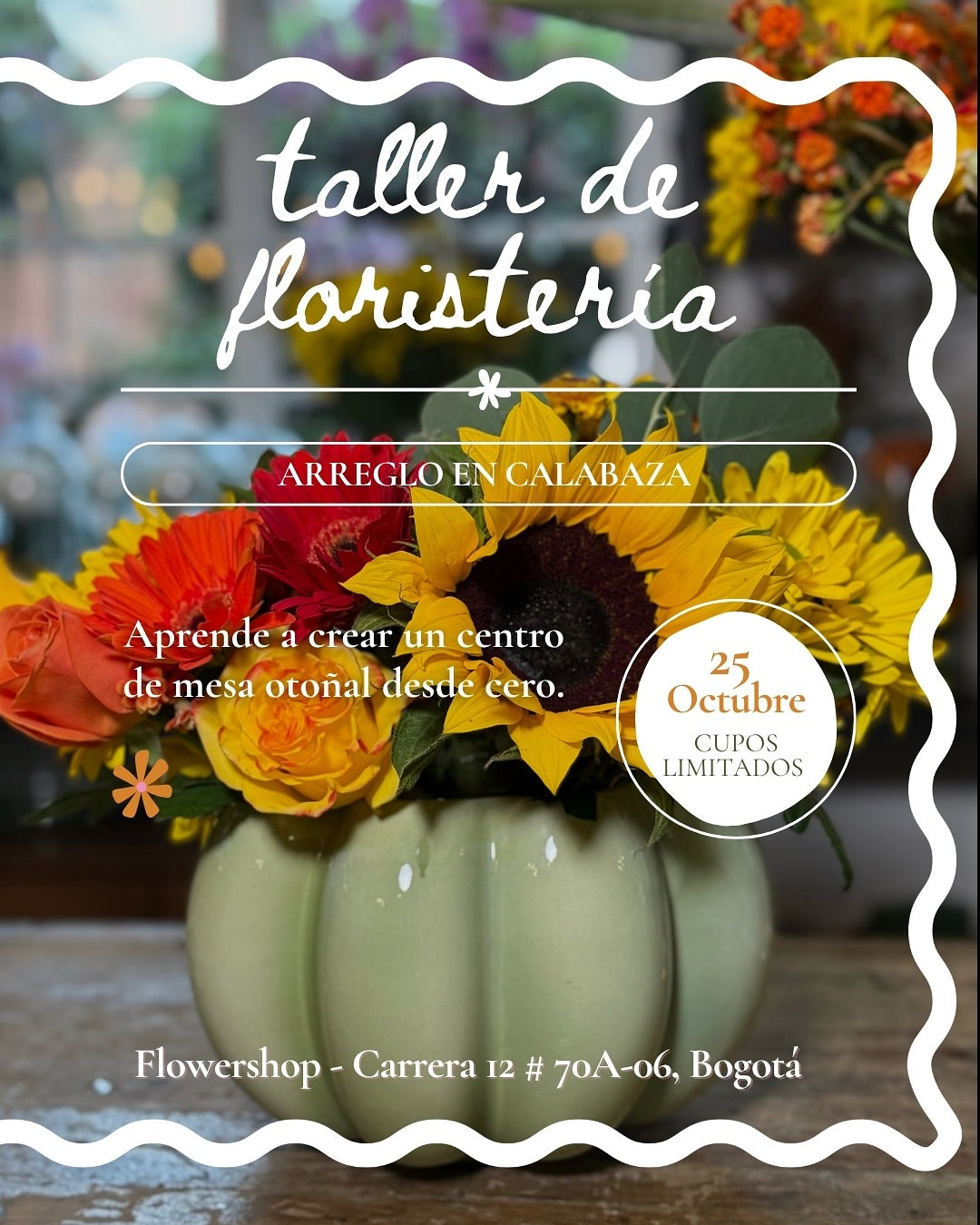 🌸 Taller de Floristería: Arreglo en Calabaza 🎃